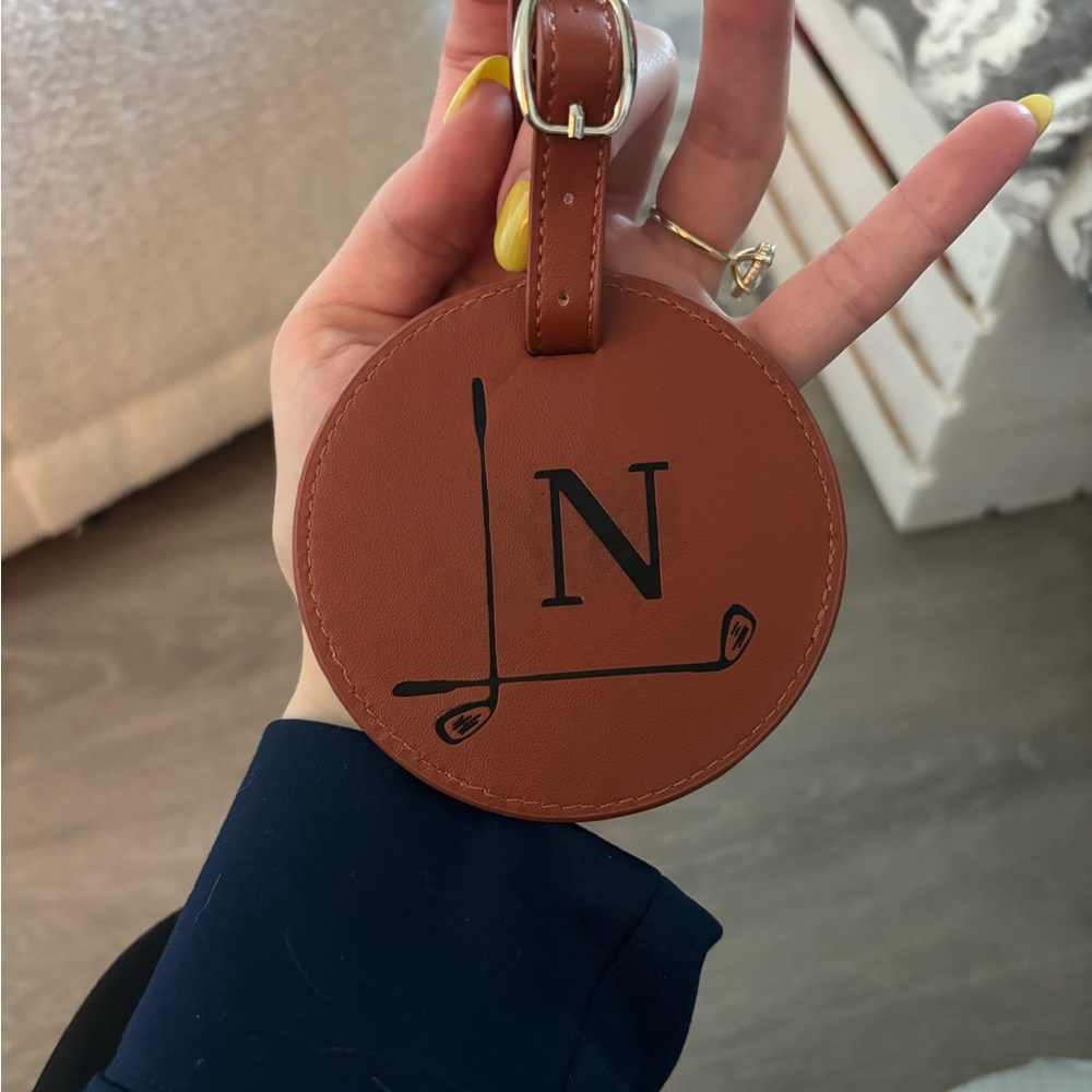 N Engraved Leather Golf Bag Tag